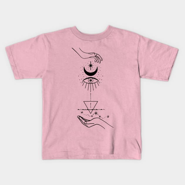 Between Heaven and Earth | Magic Spell Collection | Black Variant Kids T-Shirt by thepinecones